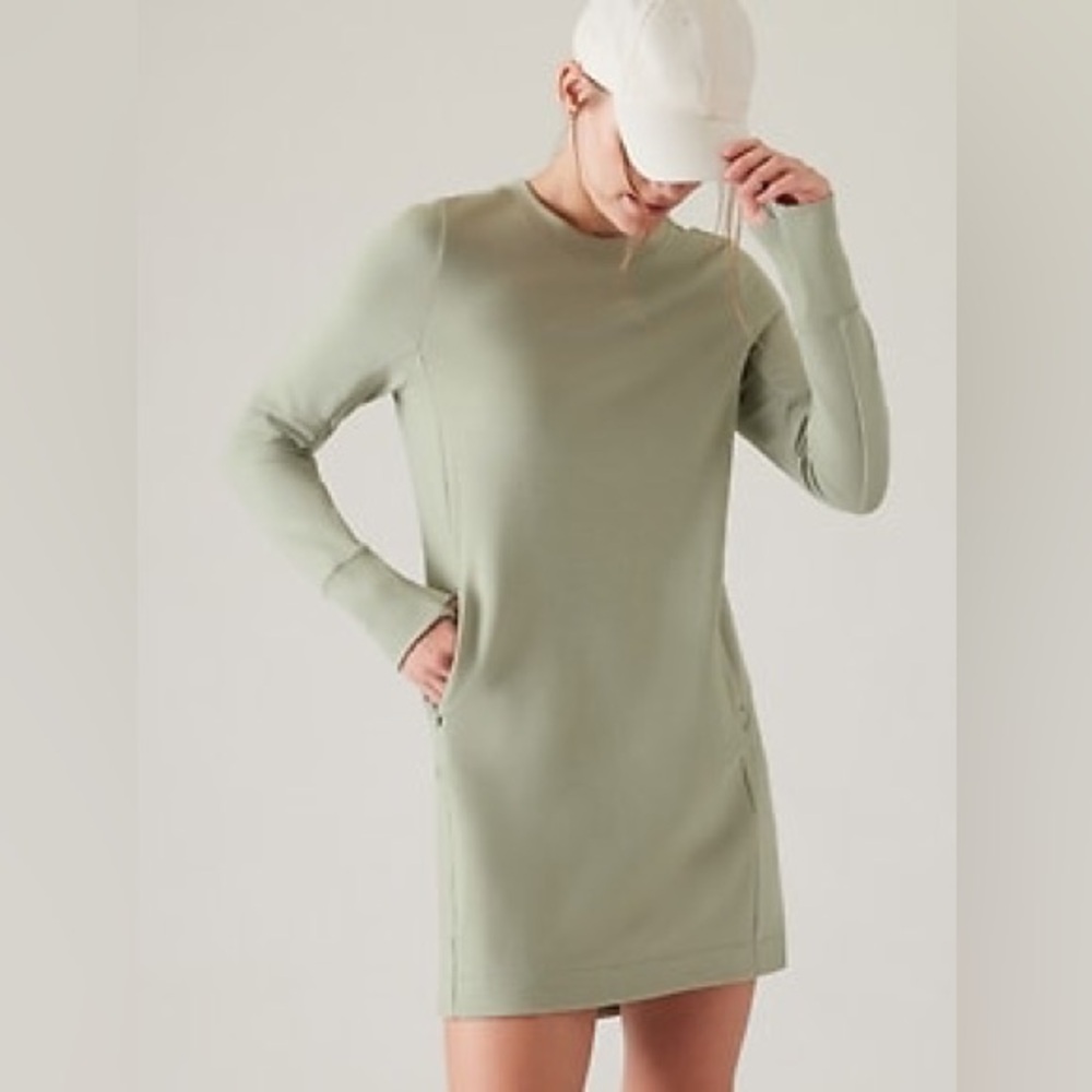 Athleta Coaster Luxe Sweatshirt Dress Save Green Womens S